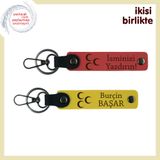 MiaWiki Üç Hilal Desenli Kişisel Deri Anahtarlık, 11.5 cm x 2.3 cm, MH-KAN-34135x2, nar çiçeği-sarı, üniseks-yetişkin