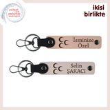 MiaWiki Üç Hilal Temalı İsme Özel Deri Anahtarlık, Standart, MH-KAN-34242x2, yavru ağzı-pudra, üniseks-yetişkin