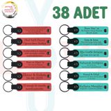 MiaWiki Üzerine İsim Yazılan Deri Anahtarlık 38'li Set, Standart, MH-KAN9123X38, Nar Çiçeği & Turkuaz, üniseks-yetişkin