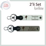 MiaWiki Yazı Ve İsim Eklenebilir Deri Anahtarlık Set, Standart, MH-KAN-38907x2, beyaz-kül gri, erkek