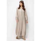 Micca Crocodıle Özel Desen Soft Kumaş ve Yaka Kol Ipekçe Garni Zamansız Ferace-Taş - 48