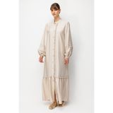Micca Goldy %85 LyoCELL Soft Kumaştan Büzgü Detaylı Zamansız Maxi Tunik Elbilse-Taş