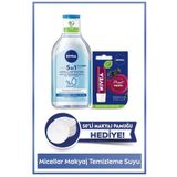 Micellar Water Makyaj Temizleme Suyu 400ml,Dudak Bakım Kremi,Makyaj Pamuğu Hediye