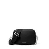 Michael Kors Bayan Bryant Orta Çift Zip Zincir Kamera Crossbody Çanta, Gümüş Tonlu Donanım/Çakıl Kabartmalı Deri/Siyah, One Size
