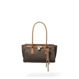 Michael Kors Hamilton Charm ile Küçük Omuz Çantası, Altın Tonlu Donanım/Mk İmza Kaplamalı Dimi/Kahverengi/Meşe Palamudu, One Size