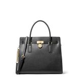 Michael Kors Kadın Hamilton Satchel, Altın Rengi Donanım/Urbino Deri/Siyah, One Size
