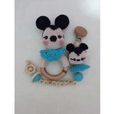 Mickey Mouse Amigurumi Çıngırak ve Emzik Zinciri Takımı