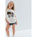 Mickey Mouse Baskılı Ekru Tişört Loose Fit/Bol Rahat Kesim 7610419-70057