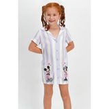 Mickey Mouse Lisanslı Beyaz-Lila Düğmeli Kız Çocuk Homewear Gömlek Elbise - 2 - 3 Yaş