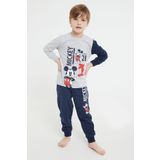 Mickey Mouse Lisanslı GriMelanj Erkek Çocuk Uzun Kol Pijama Takım
