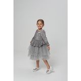 Miço Kids Gri Payetli Peplumlu A-Line Çocuk Abiye Elbise Gece İçin Şık Stil - 9 - 10 Yaş