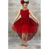 Miço Kids Kız Çocuk Kuyruklu Kırmızı Elbise-Çiçek Desenli10 - 13 - 14 Yaş - 4BY-Kırmızı