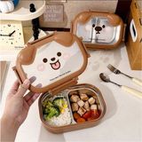 Miço Kids Sevimli Köpek Suratlı Bölmeli Çocuk Beslenme Kutusu - Paslanmaz Çelik Yemek Kabı - 2 Bölmeli Lunch Box - Kahve