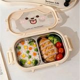 Miço Kids Sevimli Köpek Suratlı Bölmeli Çocuk Beslenme Kutusu - Paslanmaz Çelik Yemek Kabı - 2 Bölmeli Lunch Box - Krem