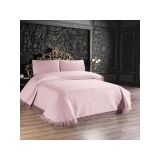 Micro Çift Kişilik Yatak Örtüsü Seti, 250x270 cm Yatak Örtüsü ve 50x70 cm 2 Yastık Kılıfı, Krem, Cappuccino, Gri, Pudra (Pudra)