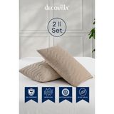 Micro Kapitone Yastık Alezi Sıvı Geçirmez 2 Li Set Yastık Koruyucu 50X70 - Bej - 50 x 70 cm