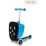 Micro Luggage Junior Velcro Işıklı Tekerlekli Katlanabilir Bavullu 3 Tekerlekli 2-6 Yaş Çocuk Scooter - Mavi - Standart