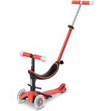 Micro MINI2GROW Magic LED Işıklı Oturaklı Ebeveyn Itme Çubuklu Ayarlanabilir 3 Tekerlekli 12 Ay ve Üzeri Çocuk Scooter - Kırmızı - Standart