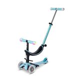 Micro Mobility Micro Mini2Grow Deluxe Magic LED Scooter, cam elyaf takviyeli plastik, açık mavi renkte, küçük çocuklar için, MMD358