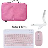 Microcase Acer Iconia A10 10.1 Inch Tablet Uyumlu Tablet Çanta+Türkçe Bluetooth Klavye +Mouse+ Standı - Pembe AL8127