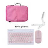 Microcase Apple iPad Air 11 2024 Uyumlu Tablet Çanta+Türkçe Bluetooth Klavye +Mouse+ Standı - Pembe AL8127