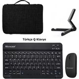 Microcase Apple iPad Pro 11 2024 Tablet Uyumlu Tablet Çanta+Türkçe Bluetooth Klavye+Mouse+Tablet Standı-Siyah