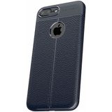 Microcase Apple iPhone 7 Plus Leather Effect Silikon Tempered Cam + Lacivert Kılıf