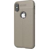 Microcase Apple iPhone X Leather TPU Silikon Tempered Cam + Gri Kılıf