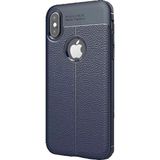 Microcase Apple iPhone X Leather TPU Silikon Tempered Cam + Lacivert Kılıf