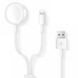 Microcase Apple Watch Series 10 42mm/46 mm ile Uyumlu Manyetik Lightning+USB Şarj Kablosu 1.2m 2in1 Beyaz AL2363