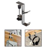 Microcase Ayarlanabilir Çift Başlı Masaya Monte Metal Taşıyıcı Çanta Kulaklık Poşet Eşya vb. Tutucu-AL4788 Gri