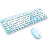 Microcase Geezer Ayıcık Desenli Kablosuz Renkli Yuvarlak Tuşlu Klavye Mouse Set-AL4186 (Mavi)