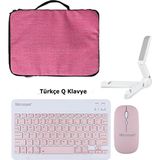 Microcase Huawei Matepad 12X 12 Inch Uyumlu Tablet Çanta+Türkçe Bluetooth Klavye +Mouse+ Standı - Pembe AL8127