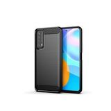 Microcase Huawei P Smart 2021 Brushed Carbon Fiber Silikon Kılıf - Siyah