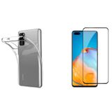Microcase Huawei P40 0.2 mm Ultra İnce Soft Silikon Kılıf + Tam Kaplayan Çerçeveli Cam