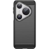 Microcase Huawei Pura 80 Ultra ile Uyumlu Brushed Carbon Fiber Silikon Kılıf - Siyah AL3332
