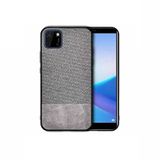 Microcase Huawei Y5P Fabrik Serisi Kumaş ve Deri Desen Kılıf - Gri