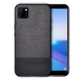 Microcase Huawei Y5P Fabrik Serisi Kumaş ve Deri Desen Kılıf - Siyah