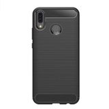 Microcase Huawei Y9 2019 Brushed Carbon Fiber Silikon TPU Siyah Kılıf