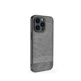 Microcase iPhone 13 Pro ile Uyumlu Fabrik Serisi Kumaş ve Deri Desen Kılıf - Gri