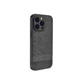 Microcase iPhone 13 Pro ile Uyumlu Fabrik Serisi Kumaş ve Deri Desen Kılıf - Siyah