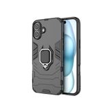 Microcase Iphone 16 Plus ile Uyumlu Batman Serisi Yüzük Standlı Armor Kılıf - Siyah AL3349
