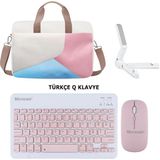 Microcase Lenovo Tab M10 TB328FU 10.1'' T328 Tablet Çanta + Bluetooth Klavye + Mouse + Tablet Standı Pembe- AL4233
