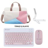 Microcase Lenovo tab P11 Pro 11.5 inch Tablet Çanta + Bluetooth Klavye + Mouse + Tablet Standı Pembe- AL4233