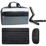 Microcase Lenovo Tab Plus TB351FU ile uyumlu Tablet Çanta+Bluetooth Klavye+Mouse+Tablet Standı Siyah-AL4840 (Gri Siyah Beyaz)