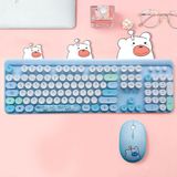 Microcase Mofii Ayıcık Desenli Kablosuz Renkli Yuvarlak Tuşlu Klavye Mouse Set-AL4258 (Mavi)