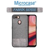 Microcase Oppo A5s Fabrik Serisi Kumaş ve Deri Desen Kılıf - Gri