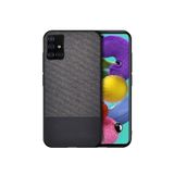 Microcase Samsung Galaxy A51 Fabrik Serisi Kumaş ve Deri Desen Kılıf - Siyah