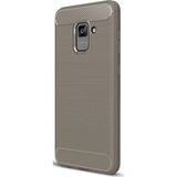 Microcase Samsung Galaxy A8 Plus A730F Brushed Carbon Silikon Tempered Cam + Gri Kılıf