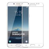Microcase Samsung Galaxy C8 Tam Kaplayan Çerçeveli Tempered Ekran Koruyucu - Beyaz